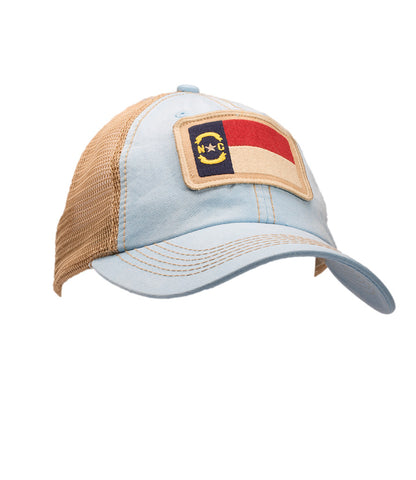 NC Flag Unstructured Trucker Hat Carolina Blue