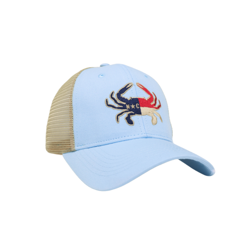 NC Crab Flag Trucker Hat Carolina Blue