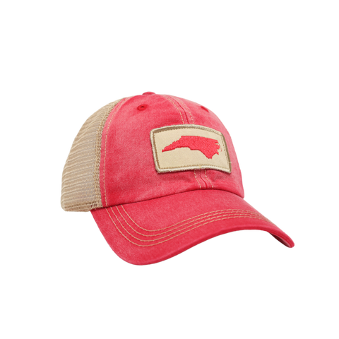 NC Outline Washed Unstructured Trucker Hat Red