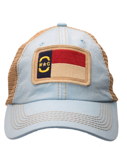NC Flag Unstructured Trucker Hat Carolina Blue