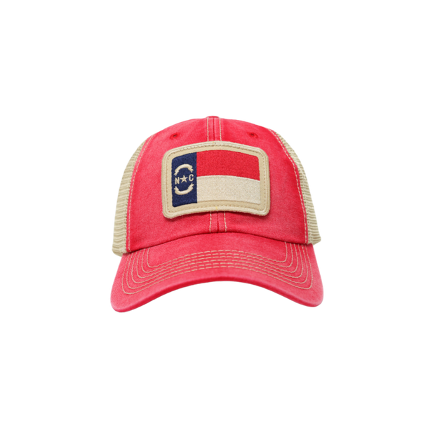 NC Flag Unstructured Trucker Hat Red