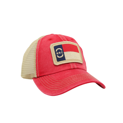 NC Flag Unstructured Trucker Hat Red