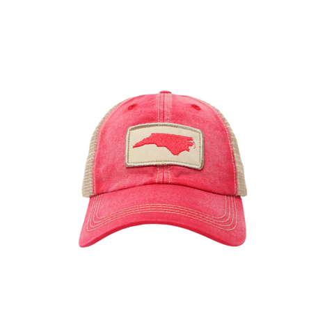 NC Outline Washed Unstructured Trucker Hat Red