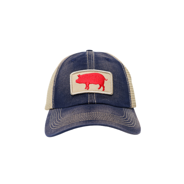 Pig Logo Unstructured Trucker Hat Navy
